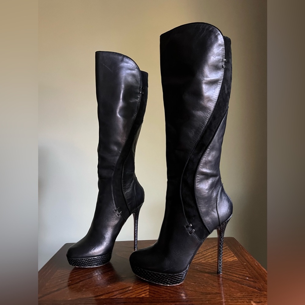 Vintage Leather Platform Boots, Stiletto Heels, Knee High Boots, Charles David